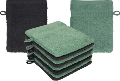 Produktbild von Betz 10 Stück Waschhandschuhe 16x21 cm PREMIUM 100% Baumwolle  Farbe: graphit - tannengrün