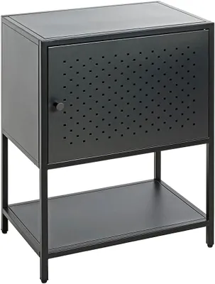 Imagen del producto de Consola, color negro, metal. Dimensiones: 45 cm de ancho x 60 cm de alto x 30 cm de profundidad. Estilo: moderno
