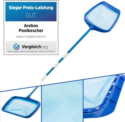 Produktbild von AREBOS Poolkescher mit Teleskopstange, Poolreinigung Bodenkescher, Länge von 1,20-1,90 m, Große Aufnahmelippe, Sonstiges Poolzubehör Blau