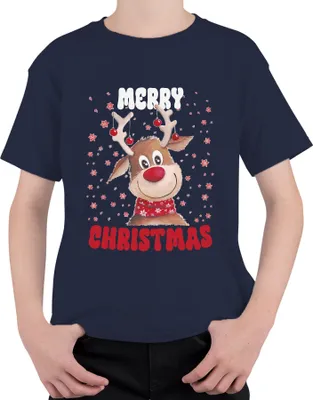 Produktbild von Merry Christmas Reh Rentier Süß - Weihnachten Xmas Christmas Uni Kinder T-Shirt, Navy, 104