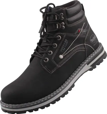 A black Dockers by Gerli boot is shown against a white background.