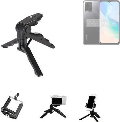 Produktbild von K-S-Trade Stativ Tisch-Ständer Dreibein Handy-Stativ Ständer kompatibel mit Vivo Y33s Mini-Stativ Smartphone Tripod Handy-Stativ aus Plastik schwarz