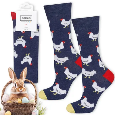 Produktbild von Bunte Herren-Socken Größe 40-45 HÜHNER, lustige Socken von SOXO, Geschenk für Männer, Geburtstagsgeschenk