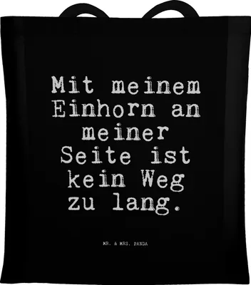 Produktbild von Mr. & Mrs. Panda Shopping Tasche Mit meinem Einhorn an... - Schwarz - Geschenk, Spruch Sprüche Weisheiten Zitate Lustig Weisheit Worte, Tragetasche, Beutel, Einhörner