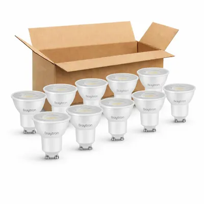 Immagine prodotto di 10 lampadine LED Braytron GU10 dimmerabili, 6 W, bianco caldo 3000 K, 530 lm, riflettore GU10; sostituiscono una lampadina a incandescenza da 70 W