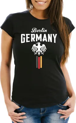 Produktbild von Damen WM-Shirt Fan-Shirt Deutschland Fußball Weltmeisterschaft 2018 Berlin Adler Moonworks® schwarz XL