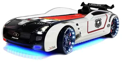 Produktbild von Autobett Kinderbett "Roadster Police" LED Sound Sportsitze Lattenrost Spoiler 90x190 cm