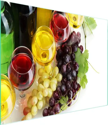 Produktbild von Schneidebrett aus Glas 52x30 cm mit Weinmotiv und rutschfesten Füßen