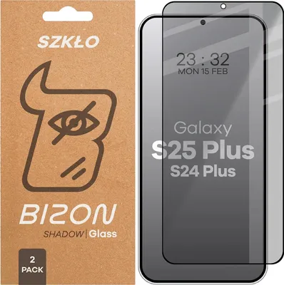 Produktbild von Gehärtetes Glas mit Privatschutzfilter für Galaxy S25 Plus / S24 Plus, Bizon Glass Edge Shadow Duo, getönt mit schwarzer Rahmen, 2 Stück