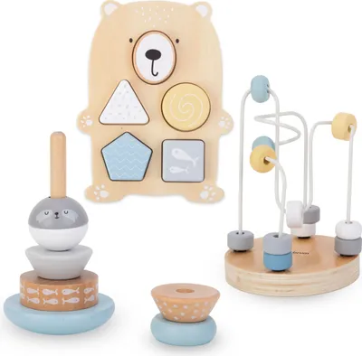 Produktbild von Holzspielzeug-Set – Stapelspiel, Motorikschleife und Sortierbrett für Kinder