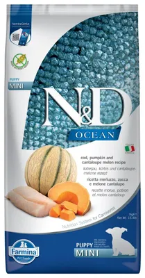 Zdjęcie produktu dla Farmina N&D Dog Ocean Cod Pumpkin Melon Puppy Mini 7kg Sucha Karma Dla Szczeniąt Małych Ras Z Dorszem Dynią i Melonem