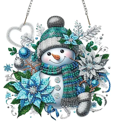 Produktbild von Diamond Painting Anhänger Schneemann - DIY Bastelset mit Spezialsteinen - Hängendes Ornament für Kinder und Erwachsene