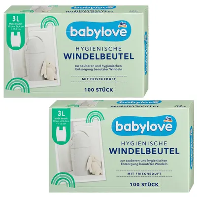Produktbild von Babylove Hygienische Windelbeutel Doppelpack, 2 x  100 Stück, 3 Liter