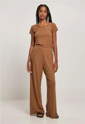 Zdjęcie produktu dla Kombinezon damski Urban Classics Ladies Rib Wid Leg Jumpsuit w kolorze ciemnoszarym – rozmiar S