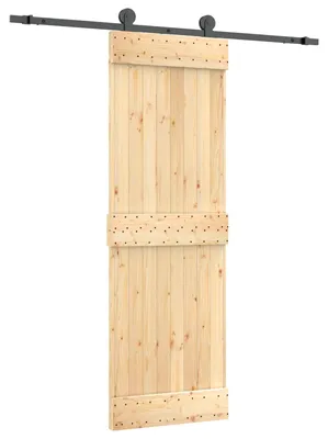 Image de Porte coulissante vidaXL, finition naturelle et noire, 70 x 210 cm, pin massif