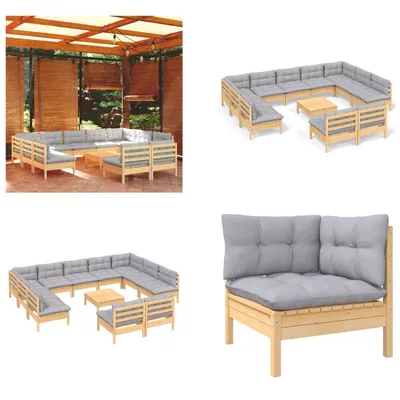 Produktbild von vidaXL 12 tlg. Garten Lounge Set mit Grauen Kissen Kiefer Massivholz - Garten-Lounge-Set - Garten-Lounge-Sets - Gartenmöbel-Set - Gartenmöbel-Sets