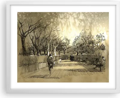 Produktbild von Gerahmtes Poster - Weißer Rahmen - Park Spaziergang Baum - 50x40 cm - Wand Bild - Wanddeko - Wandbilder - Kunstposter - Wandposter - Bilderrahmen - Bilder - Kunstdruck - Wandbild - P2WAA50x40-3758