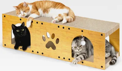 Produktbild von 100x30x30 cm Kratzbrett Katzen mit Spielball,Tunnel, Kratzpappe für Katzen groß XXL Katzenhaus Pappe, Kratzmöbel als Möbelschutz Indoor