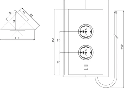 Produktbild von Caressi Ecksteckdose 2fach mit 2x USB, Edelstahl schwarz, 230V