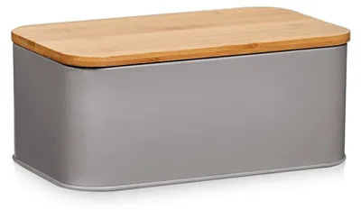 Produktbild von Zeller Brotkasten m. Holz Deckel, Metall, matt taupe