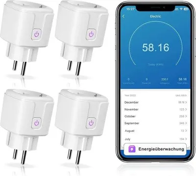 Obrázek produktu pro Chytrá zásuvka s Wi-Fi, měřením spotřeby energie, časovačem, ovládáním hlasem (kompatibilní s Alexa a Google Assistant), mini zásuvka pro chytré domácnosti, 16 A, ideální pro domácí použití