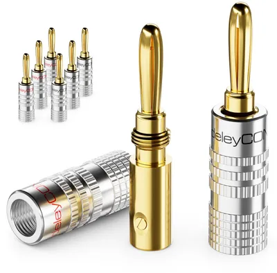 Produktbild von deleyCON Bananenstecker Set vergoldet, schraubbar, 8 Stück - Silber