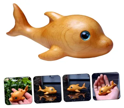 Produktbild von Handgeschnitzte Delfinstatue aus Holz für Tischdekoration
