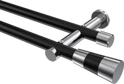Produktbild von Interdeco Gardinenstange / Vorhangstange Schwarz / Chrom, Typ Platon Tanara (Konus Bicolor) ohne Ringe, 20 mm Ø 2-läufig, 100 cm