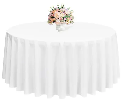 Obrázek produktu pro Kulatá ubrus, průměr 228 cm, bílá, polyester, omyvatelná, opakovaně použitelná, odolná proti skvrnám a pomačkání