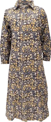 Produktbild von Boho Hemdkleid, Lange Geschlitzte Tunika Blockdruck - Dunkelbraun/curry, Damen, Baumwolle, Größe: M