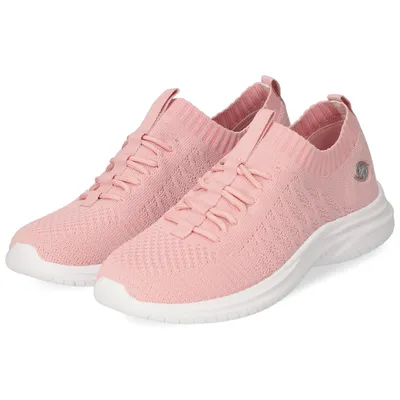 A pair of pink sneakers on a white background.