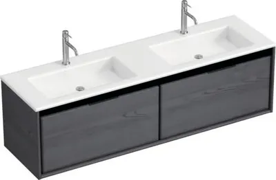 Obrázek produktu pro Souprava koupelnového nábytku Sanox Loft ŠxVxH 160,5 x 47 x 45,5 cm barva čela black oak 2dílná s dvojitým umyvadlem z minerální litiny
