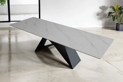 Produktbild von Esstisch 180 (260) x 90 cm weiß matt Keramiktisch ausziehbar Butterfly Gestell schwarz MIA