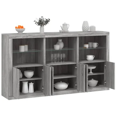 Zdjęcie produktu dla vidaXL Kredens z oświetleniem LED Szary Sonoma 181,5x37x100 cm