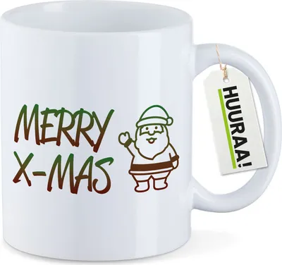 Produktbild von Huuraa Kaffeetasse Merry X-Mas Weihnachtsmann 330ml Weiß Keramik Kaffeebecher Geschenkidee