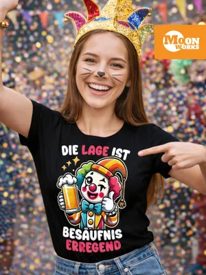 Produktbild von Damen T-Shirt Frosch Clown Bier Spruch Kostüm-Ersatz Verkleidung Last Minute Faschingskostüm Funshirt Moonworks®