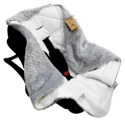Produktbild von Einschlagdecke für Babyschale, Kinderwagen, Kindersitze und Maxi Cosi - Babydecke für Neugeborene, 80x80cm, mit Kapuze und Klettverschluss für Winter und Sommer, ganzjährig - Grau