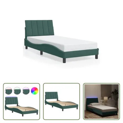 Produktbild von The Living Store Bettgestell mit LED-Leuchten Dunkelgrün 80x200 cm Samt
