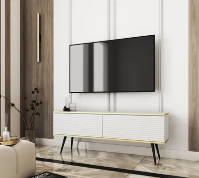 Produktbild von TV-Schrank, Moderner , 135 Zoll, weißes MDF, Push-to-Open-Türen, stehend