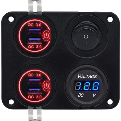 Produktbild von ProRide 12V USB-Autoladegerät 4 Anschlüsse QC3.0 mit Voltmeter und Schalter
