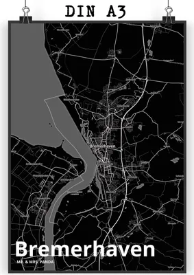 Produktbild von Mr. & Mrs. Panda Bild Bremerhaven DIN A3 - Geschenk, drucke, Wandbild, Stadt, Dorf Karte Landkarte Map Stadtplan, kunstdruck poster, Plakat, wanddeko