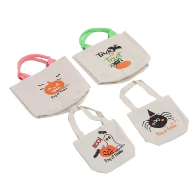 Zdjęcie produktu dla 4Pcs Trick Or Treat Canvas Tote Bag Candy Snacks Single Shoulder Handbag Party Gift Bag