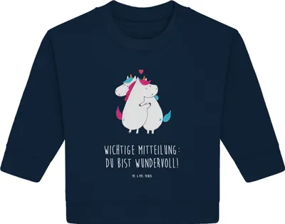 Produktbild von Mr. & Mrs. Panda Organic Baby Pullover Einhorn Mitteilung 6. - 12. Monat - French Navy - Geschenk, Lustig, Valentinstag, Unicorn, Liebe, Bullover, Spruch, Einhörner