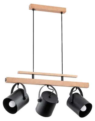 Produktbild von Hängeleuchte Holz Metall E27 H: max. 80 cm Natur Schwarz 3-flammig länglich Skandinavisch Pendelleuchte