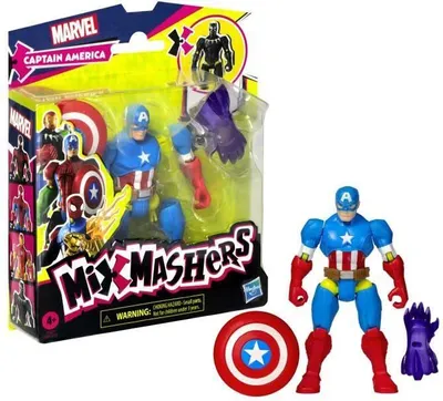 Image de Figurine MixMashers Captain America, 12 cm Personnalisable, Marvel, Figurine à Mélanger et Combiner avec Accessoires