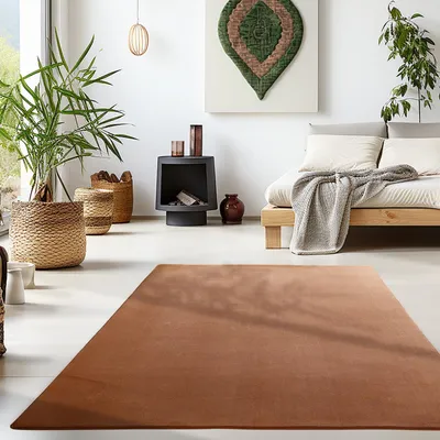 Produktbild von Kurzflorteppich, einfarbig braun, Wohnzimmerteppich, rutschfeste Unterseite 60 x 110 cm