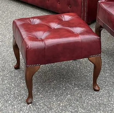 Produktbild von Casa Padrino Luxus Chesterfield Leder Hocker Boardeauxrot / Braun H. 45 cm