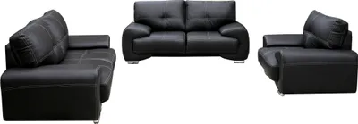 Produktbild von Polstermöbelset Florida 3-Sitzer und 2-Sitzer Sofas und 3-2-1 Sessel 3-Sitzer und 2-Sitzer Wohnzimmer mit einem Set Sesselmöbel - Florida (Schwarz) Kunstleder