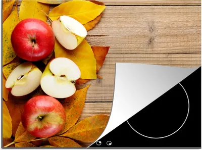 Produktbild von KitchenYeah© Herdabdeckplatte Apfel - Blätter - Herbst - Obst , 75x52cm, Küche Deko, Glaskeramikkochfeld Herdabdeckung, Abdeckplatte fùr Kochfeld