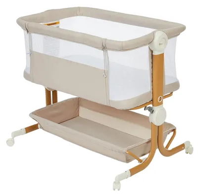 Image de Lit de bébé 2 en 1, convertible en lit d'appoint, avec hauteur réglable, couleur beige